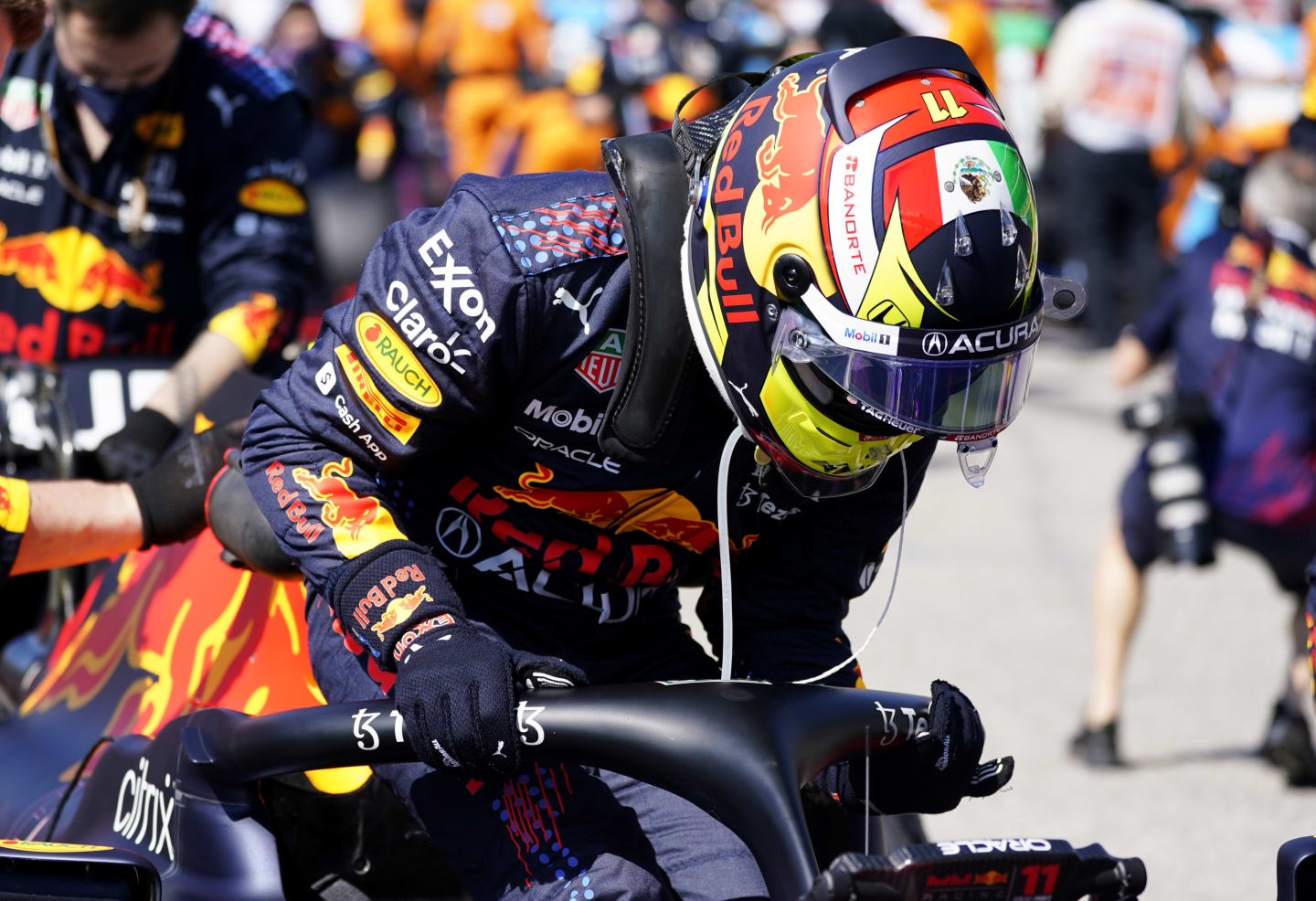 AUSTIN, TEXAS - OCTOBER 24: Sergio Perez of Mexico and Red Bull Racing prepares to drive on the