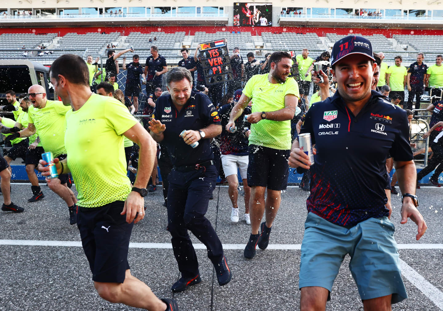 AUSTIN, TEXAS - OCTOBER 24: Race winner Max Verstappen of Netherlands and Red Bull Racing and third