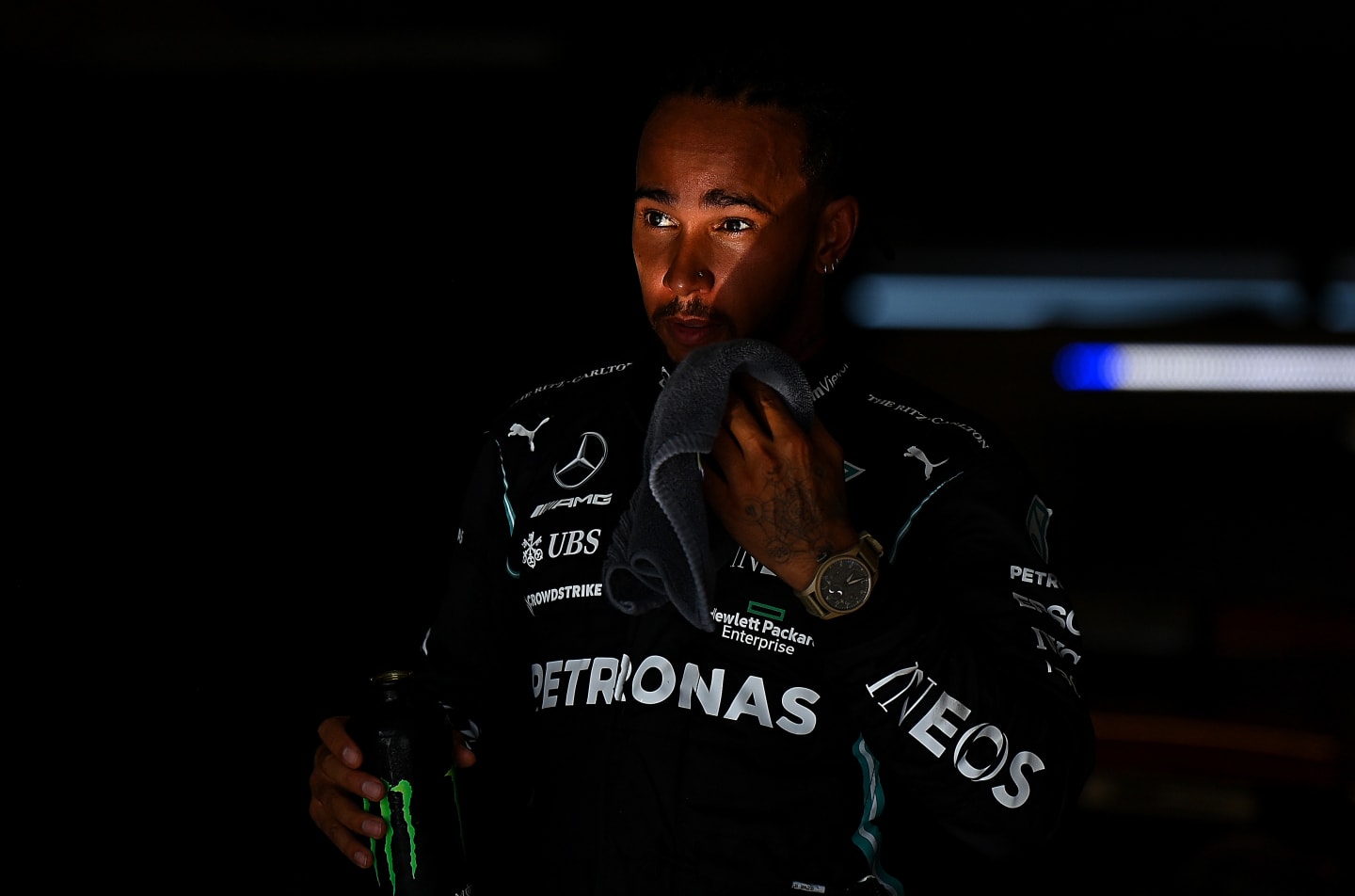 AUSTIN, TEXAS - OCTOBER 24: Second placed Lewis Hamilton of Great Britain and Mercedes GP looks on