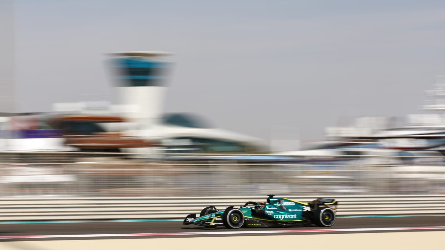 ABU DHABI, UNITED ARAB EMIRATES - NOVEMBER 18:  Felipe Drugovich of Brazil driving the (34) Aston Martin AMR22 Mercedes on track during practice ahead of the F1 Grand Prix of Abu Dhabi at Yas Marina Circuit on November 18, 2022 in Abu Dhabi, United Arab Emirates. (Photo by Bryn Lennon - Formula 1/Formula 1 via Getty Images)