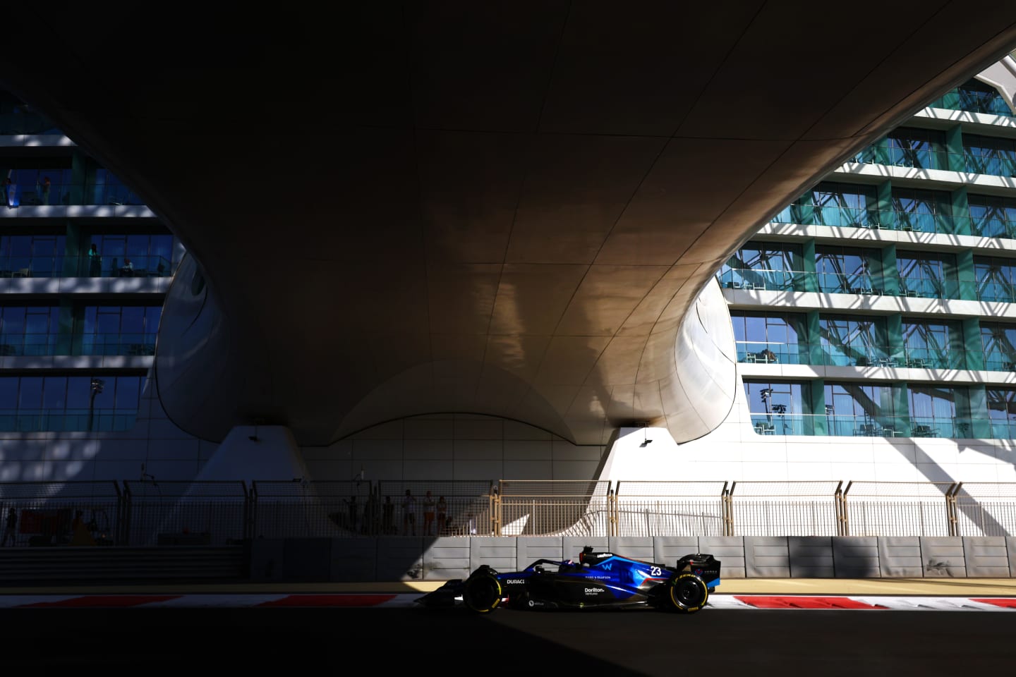 ABU DHABI, UNITED ARAB EMIRATES - NOVEMBER 18: Alexander Albon of Thailand driving the (23) Williams FW44 Mercedes on track during practice ahead of the F1 Grand Prix of Abu Dhabi at Yas Marina Circuit on November 18, 2022 in Abu Dhabi, United Arab Emirates. (Photo by Mark Thompson/Getty Images)