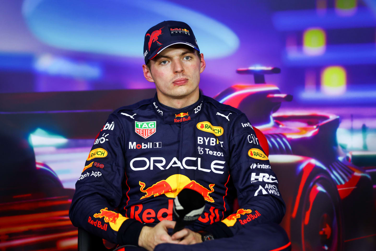 ABU DHABI, UNITED ARAB EMIRATES - NOVEMBER 19: Pole position qualifier Max Verstappen of the Netherlands and Oracle Red Bull Racing attends a drivers press conference following qualifying ahead of the F1 Grand Prix of Abu Dhabi at Yas Marina Circuit on November 19, 2022 in Abu Dhabi, United Arab Emirates. (Photo by Dan Istitene/Getty Images)