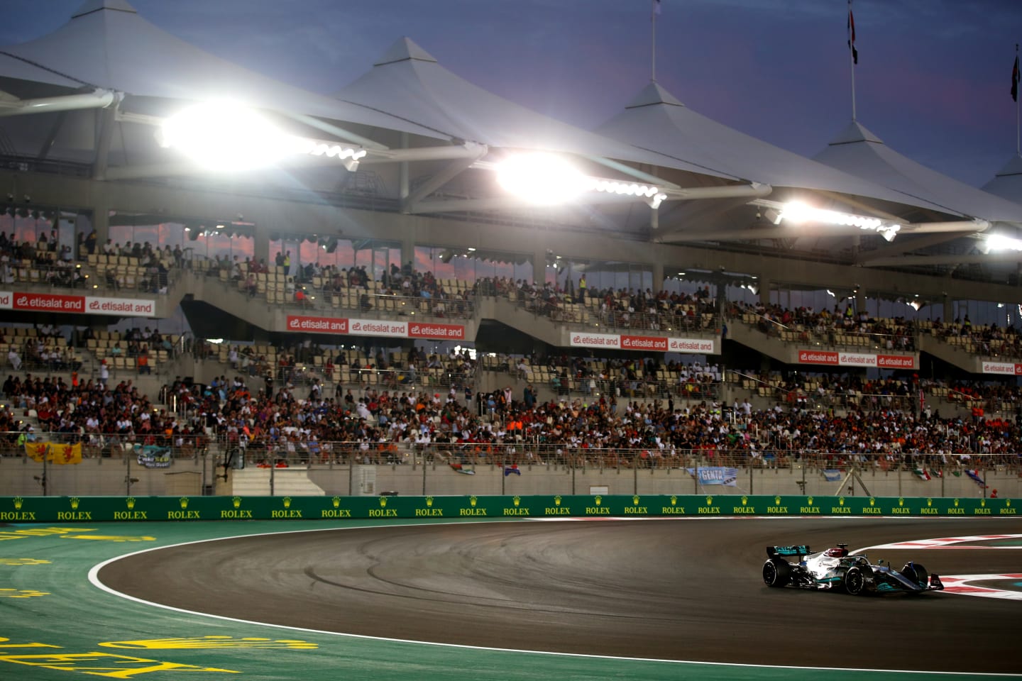 ABU DHABI, UNITED ARAB EMIRATES - NOVEMBER 20: George Russell of Great Britain driving the (63)