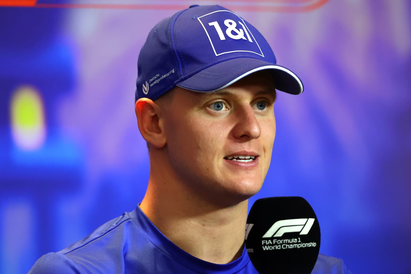 ABU DHABI, UNITED ARAB EMIRATES - NOVEMBER 17: Mick Schumacher of Germany and Haas F1 talks in a press conference during previews ahead of the F1 Grand Prix of Abu Dhabi at Yas Marina Circuit on November 17, 2022 in Abu Dhabi, United Arab Emirates. (Photo by Bryn Lennon/Getty Images)