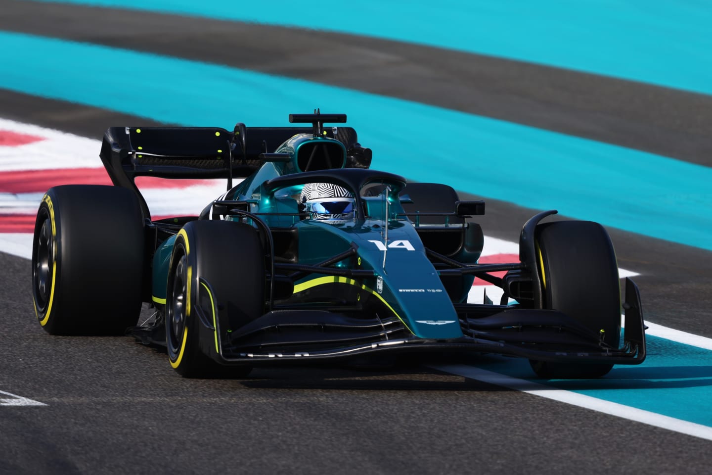 ABU DHABI, UNITED ARAB EMIRATES - NOVEMBER 22: Fernando Alonso of Spain driving the (14) Aston