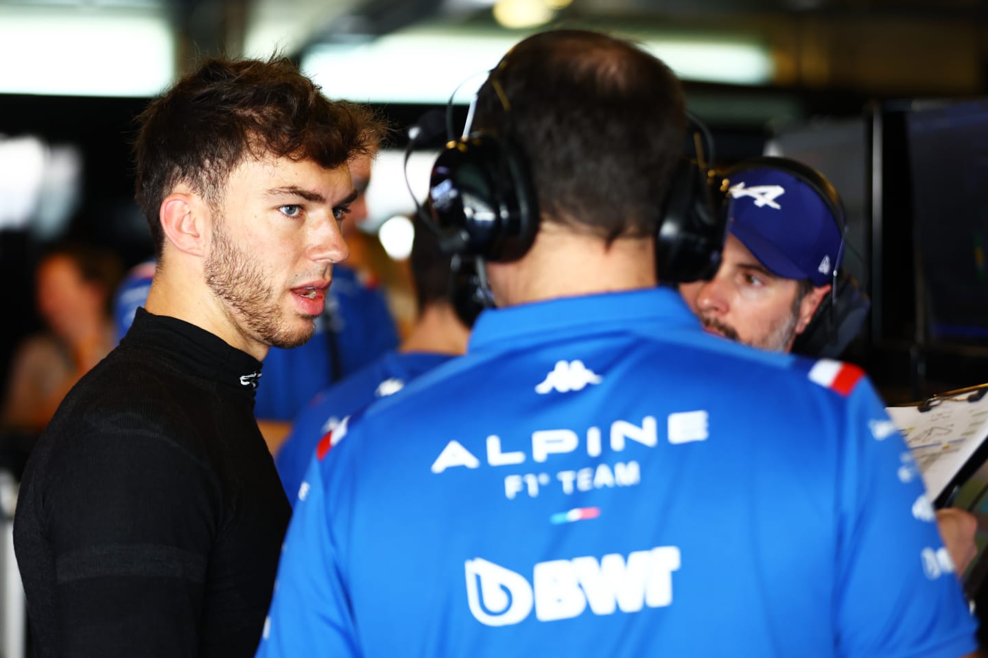 ABU DHABI, UNITED ARAB EMIRATES - NOVEMBER 22: Pierre Gasly of France and Alpine F1 talks to team