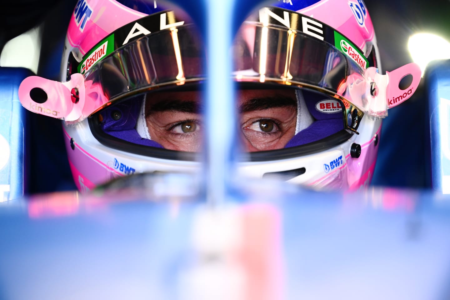 MELBOURNE, AUSTRALIA - APRIL 08: Fernando Alonso of Spain and Alpine F1 prepares to drive in the garage during practice ahead of the F1 Grand Prix of Australia at Melbourne Grand Prix Circuit on April 08, 2022 in Melbourne, Australia. (Photo by Clive Mason/Getty Images)