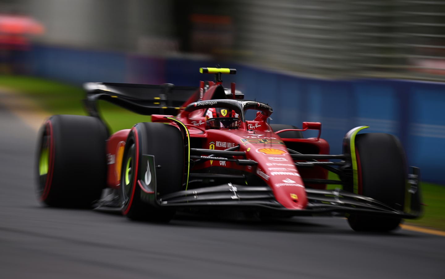 MELBOURNE, AUSTRALIA - APRIL 08: Carlos Sainz of Spain driving (55) the Ferrari F1-75 on track