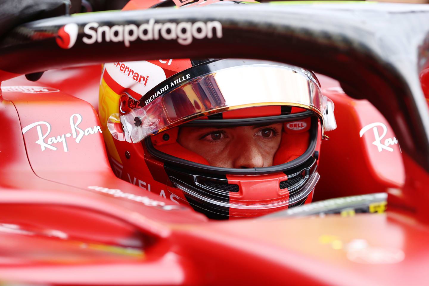 MELBOURNE, AUSTRALIA - APRIL 09: Carlos Sainz of Spain and Ferrari prepares to drive in the garage