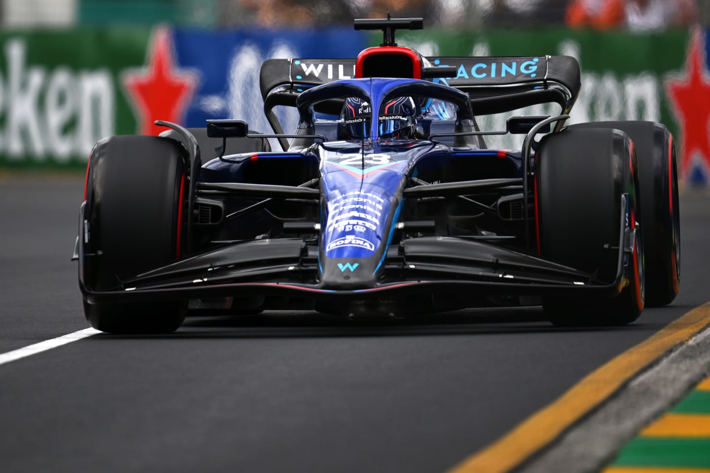 MELBOURNE, AUSTRALIA - APRIL 09: Alexander Albon of Thailand driving the (23) Williams FW44 Mercedes on track during final practice ahead of the F1 Grand Prix of Australia at Melbourne Grand Prix Circuit on April 09, 2022 in Melbourne, Australia. (Photo by Clive Mason/Getty Images)