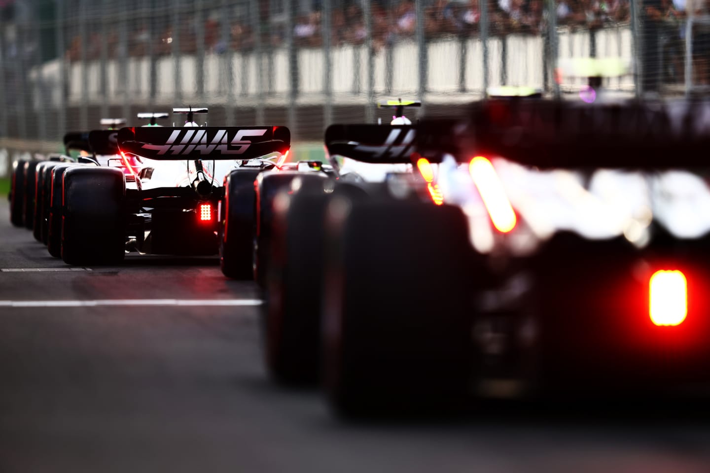 MELBOURNE, AUSTRALIA - APRIL 09: A general view as the cars line up in the Pitlane during