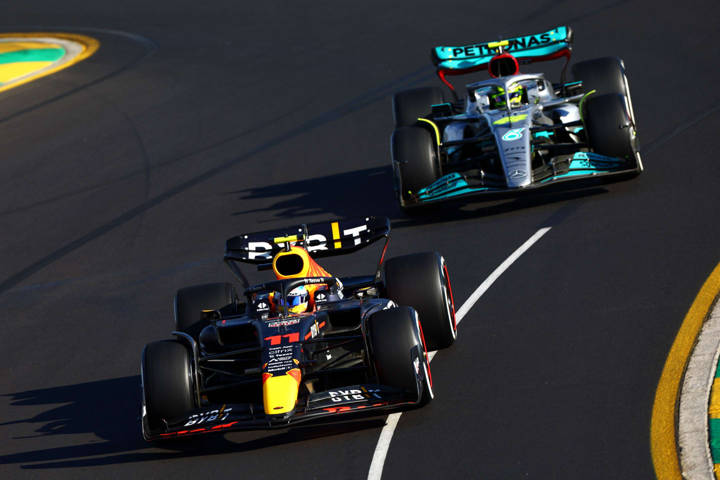 MELBOURNE, AUSTRALIA - APRIL 10: Sergio Perez of Mexico driving the (11) Oracle Red Bull Racing