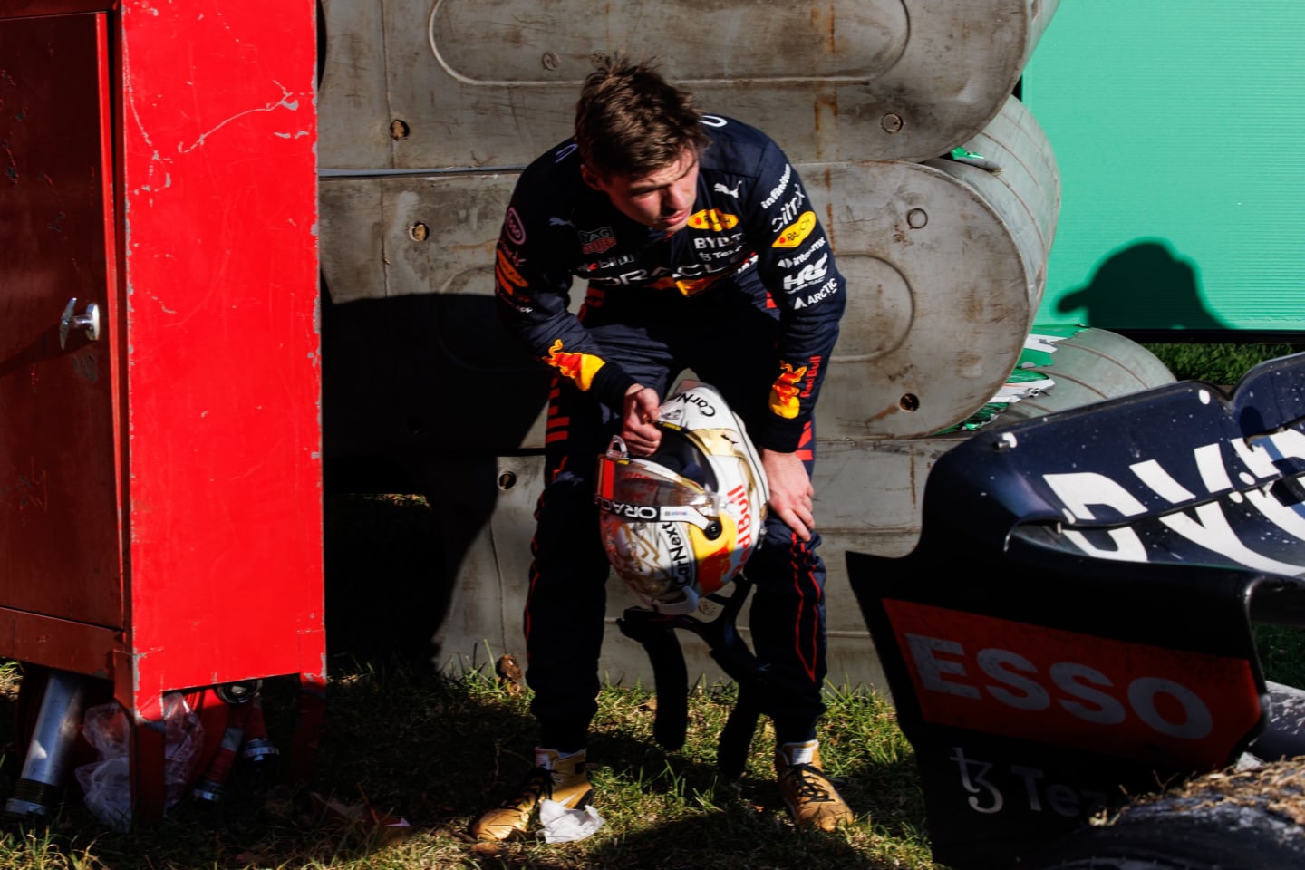 MELBOURNE, AUSTRALIA - APRIL 10: Max Verstappen of The Netherlands brakes down in his Redbull