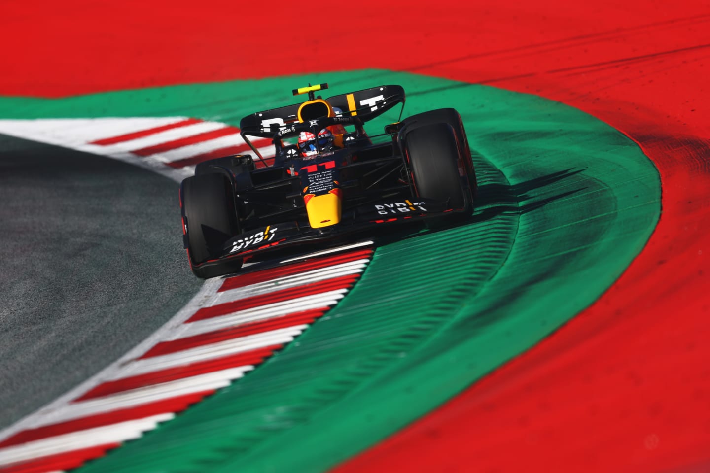 SPIELBERG, AUSTRIA - JULY 08: Sergio Perez of Mexico driving the (11) Oracle Red Bull Racing RB18 on track during qualifying ahead of the F1 Grand Prix of Austria at Red Bull Ring on July 08, 2022 in Spielberg, Austria. (Photo by Clive Rose/Getty Images)
