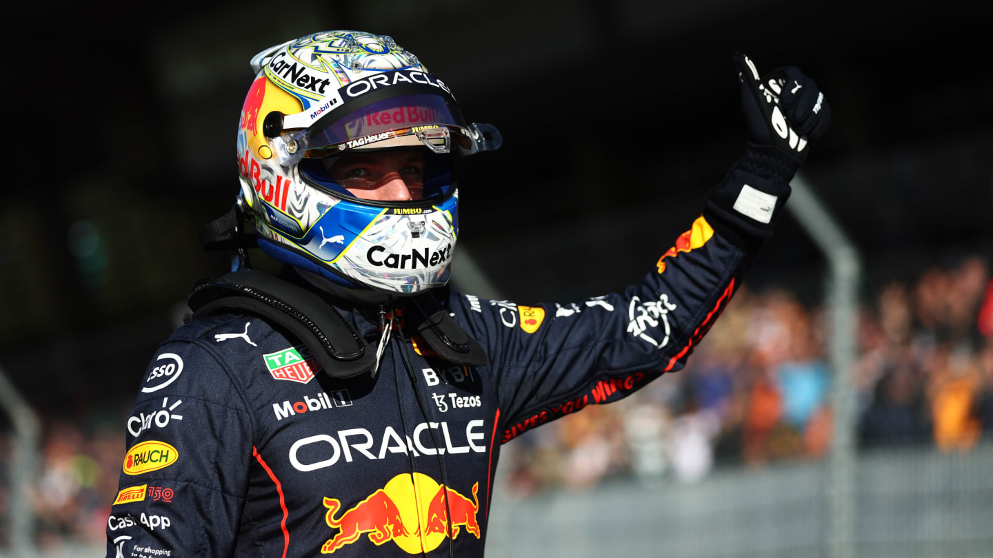 SPIELBERG, AUSTRIA - JULY 08: Pole position qualifier Max Verstappen of the Netherlands and Oracle