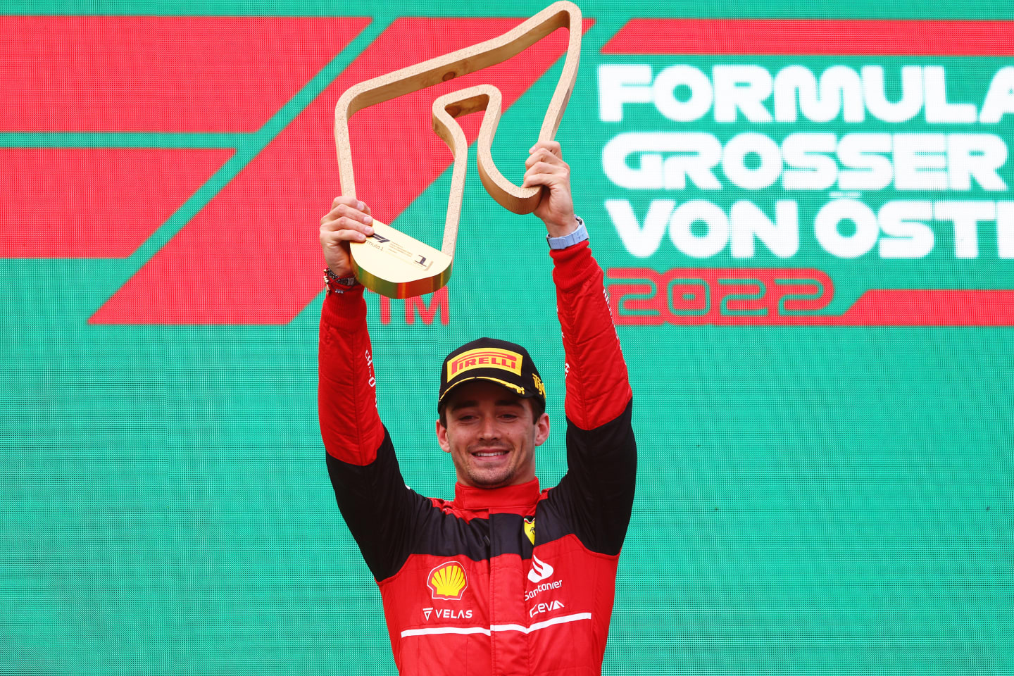 SPIELBERG, AUSTRIA - JULY 10: Race winner Charles Leclerc of Monaco and Ferrari celebrates on the