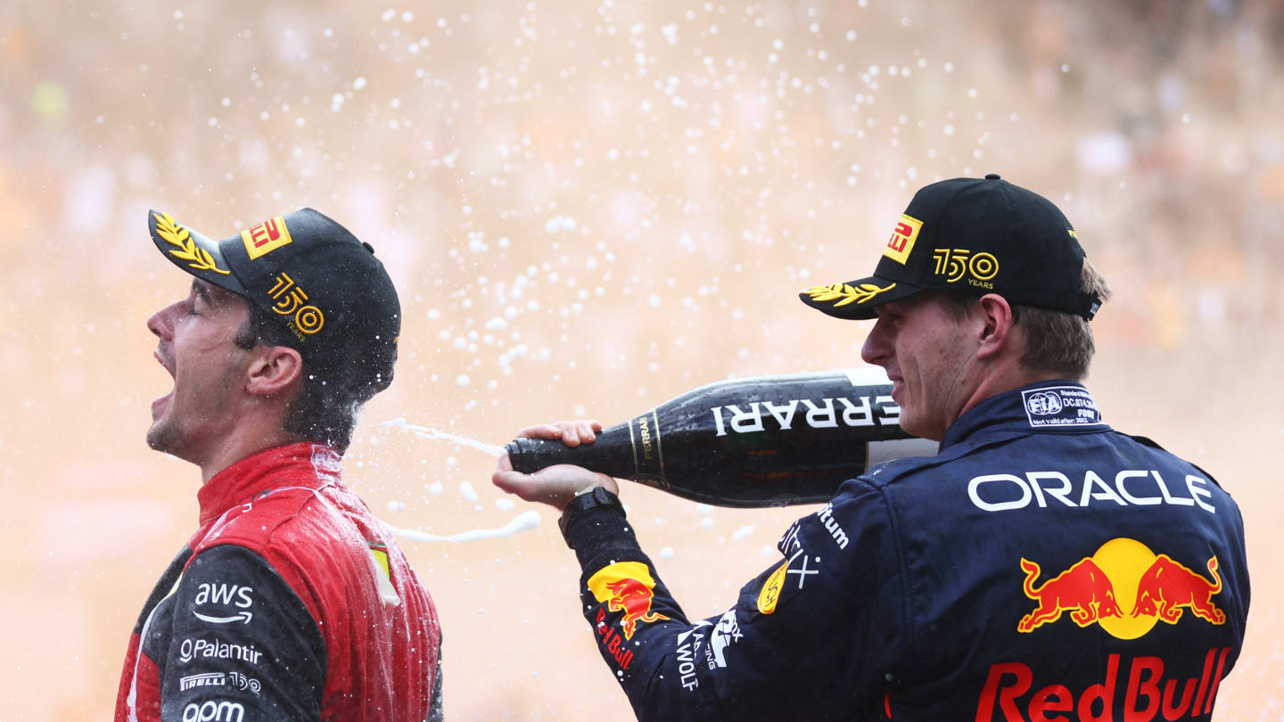 SPIELBERG, AUSTRIA - JULY 10: Race winner Charles Leclerc of Monaco and Ferrari and Second placed