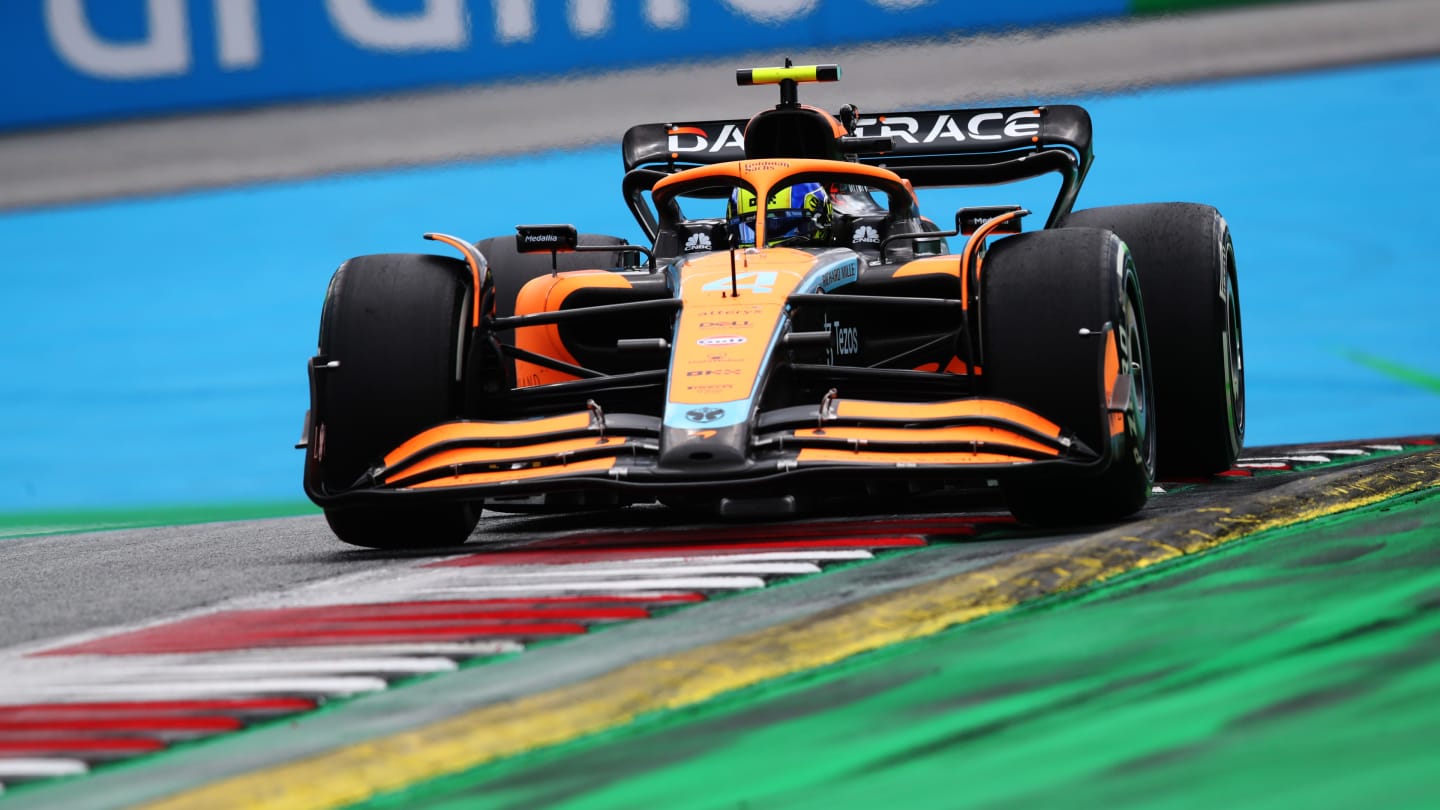 SPIELBERG, AUSTRIA - JULY 10: Lando Norris of Great Britain driving the (4) McLaren MCL36 Mercedes on track during the F1 Grand Prix of Austria at Red Bull Ring on July 10, 2022 in Spielberg, Austria. (Photo by Joe Portlock - Formula 1/Formula 1 via Getty Images)