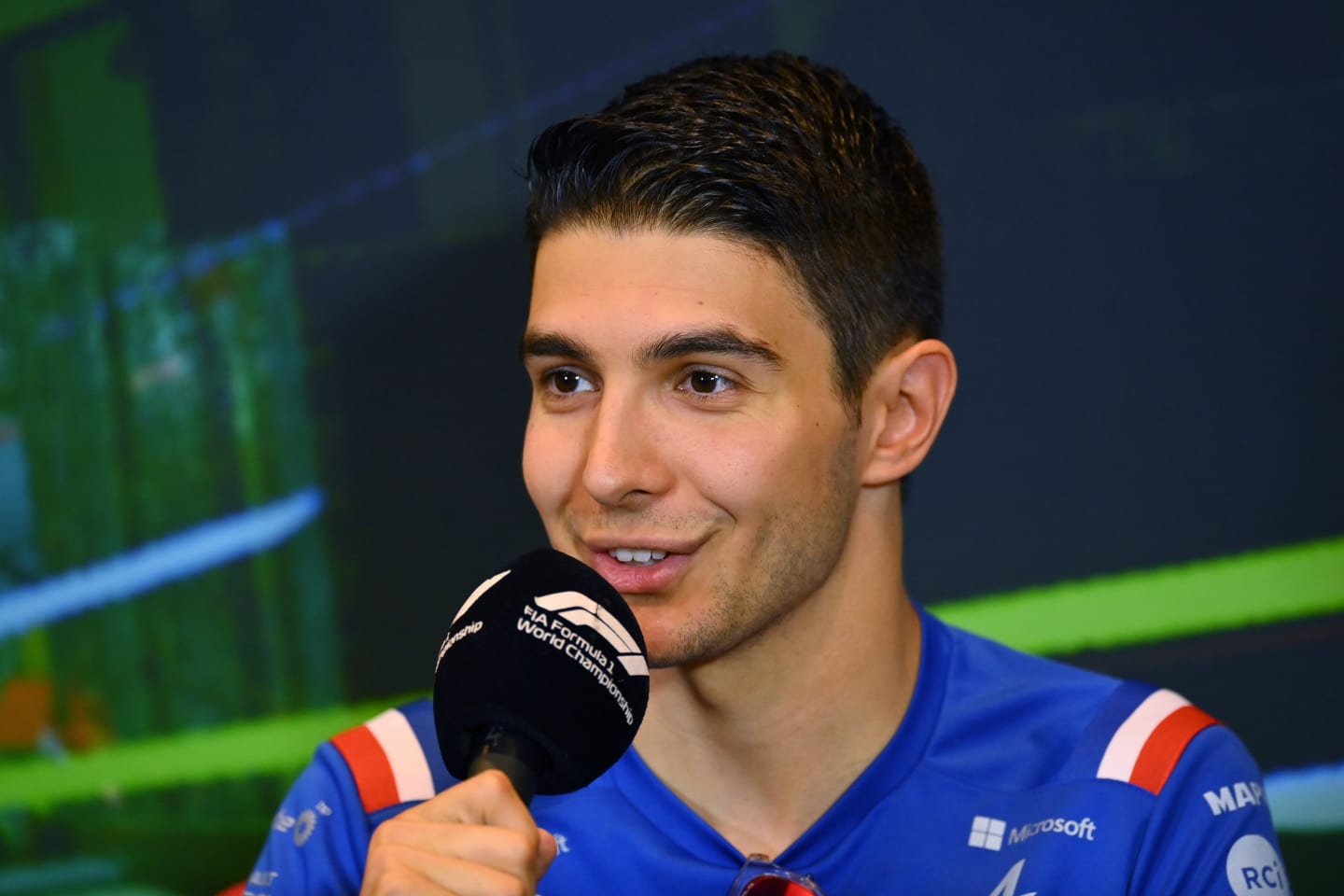 BAKU, AZERBAIJAN - JUNE 10: Esteban Ocon of France and Alpine F1 talks in the Drivers Press Conference prior to practice ahead of the F1 Grand Prix of Azerbaijan at Baku City Circuit on June 10, 2022 in Baku, Azerbaijan. (Photo by Dan Mullan/Getty Images)