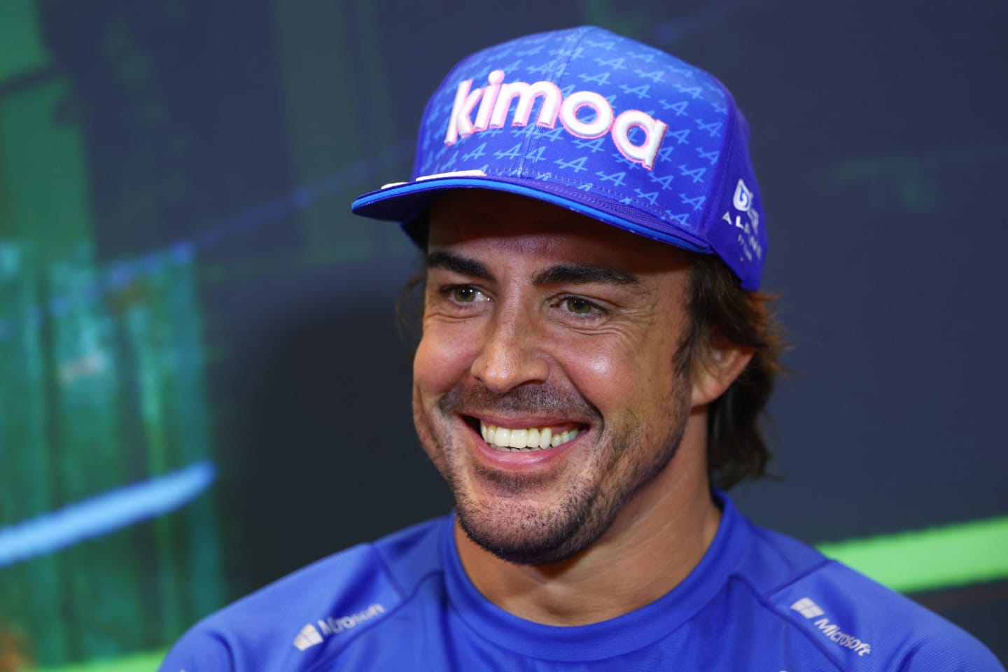 BAKU, AZERBAIJAN - JUNE 10: Fernando Alonso of Spain and Alpine F1 laughs in the Drivers Press Conference prior to practice ahead of the F1 Grand Prix of Azerbaijan at Baku City Circuit on June 10, 2022 in Baku, Azerbaijan. (Photo by Clive Rose/Getty Images)
