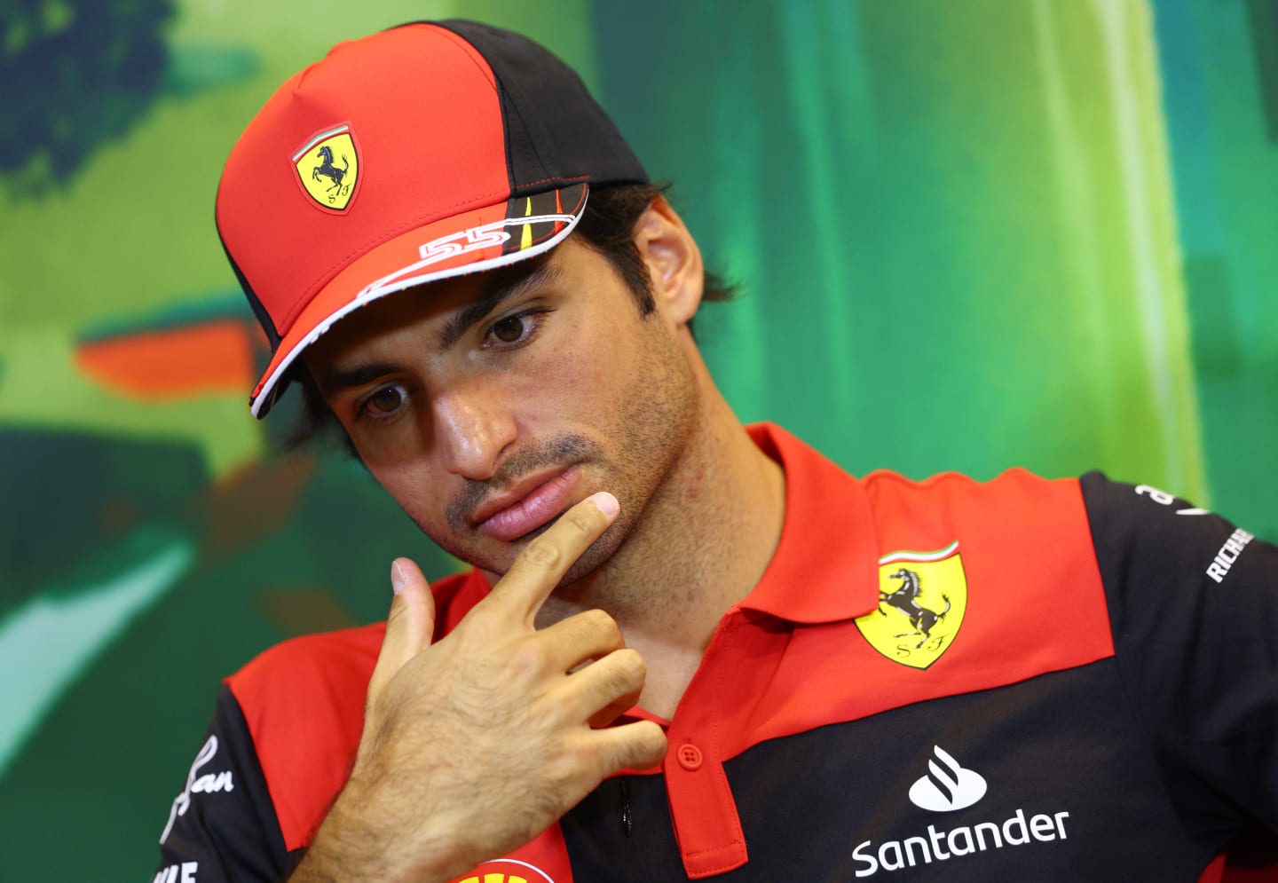 BAKU, AZERBAIJAN - JUNE 10: Carlos Sainz of Spain and Ferrari looks on in the Drivers Press Conference prior to practice ahead of the F1 Grand Prix of Azerbaijan at Baku City Circuit on June 10, 2022 in Baku, Azerbaijan. (Photo by Clive Rose/Getty Images)