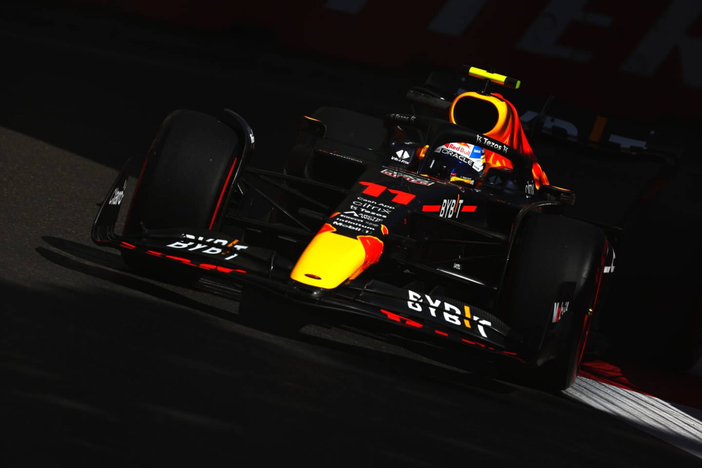 BAKU, AZERBAIJAN - JUNE 10: Sergio Perez of Mexico driving the (11) Oracle Red Bull Racing RB18 on