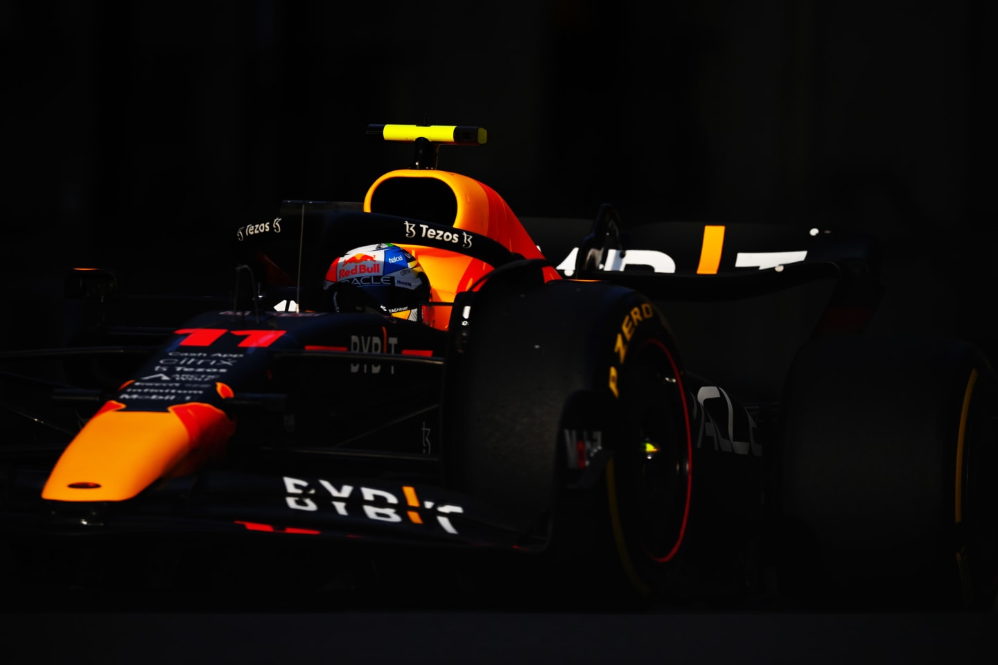 BAKU, AZERBAIJAN - JUNE 10: Sergio Perez of Mexico driving the (11) Oracle Red Bull Racing RB18 on track during practice ahead of the F1 Grand Prix of Azerbaijan at Baku City Circuit on June 10, 2022 in Baku, Azerbaijan. (Photo by Dan Mullan/Getty Images)