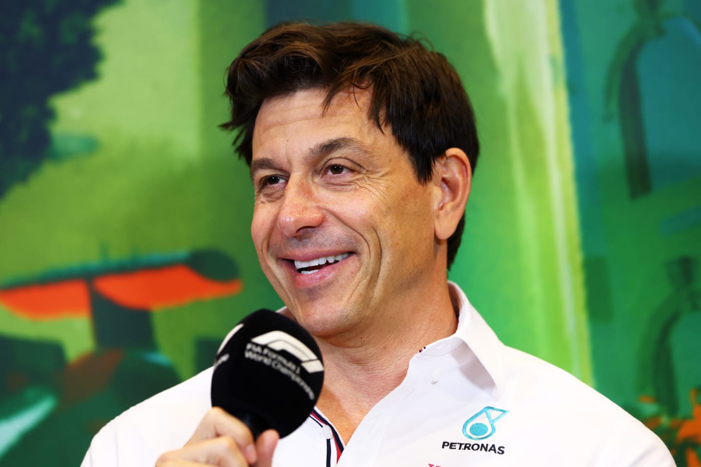 BAKU, AZERBAIJAN - JUNE 11: Mercedes GP Executive Director Toto Wolff talks in the Team Principals Press Conference prior to final practice ahead of the F1 Grand Prix of Azerbaijan at Baku City Circuit on June 11, 2022 in Baku, Azerbaijan. (Photo by Clive Rose/Getty Images)
