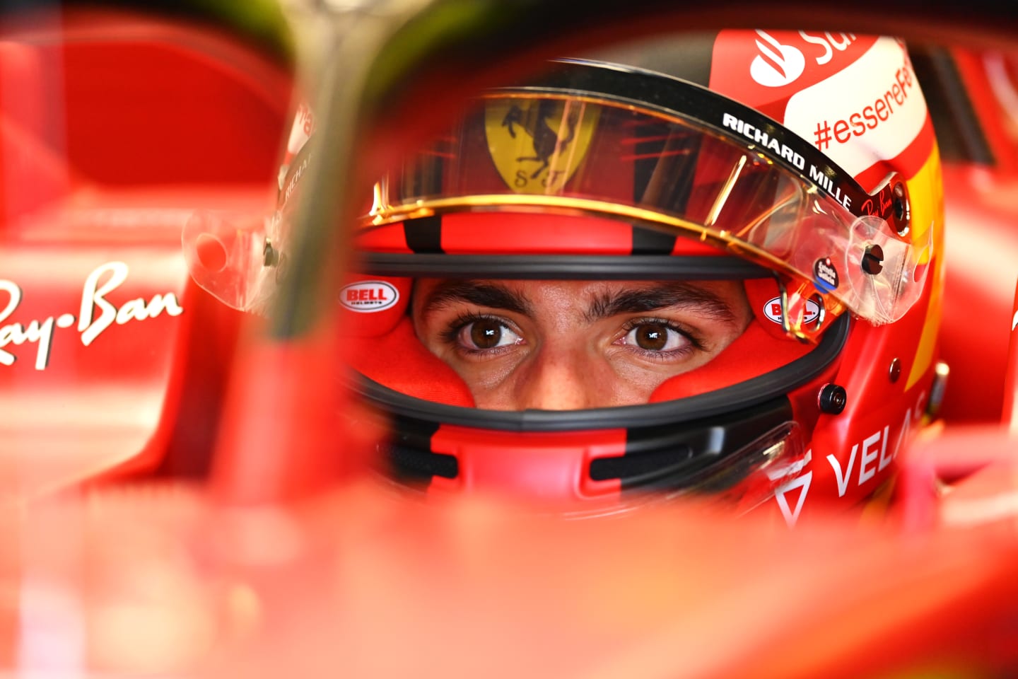 BAKU, AZERBAIJAN - JUNE 11: Carlos Sainz of Spain and Ferrari prepares to drive in the garage
