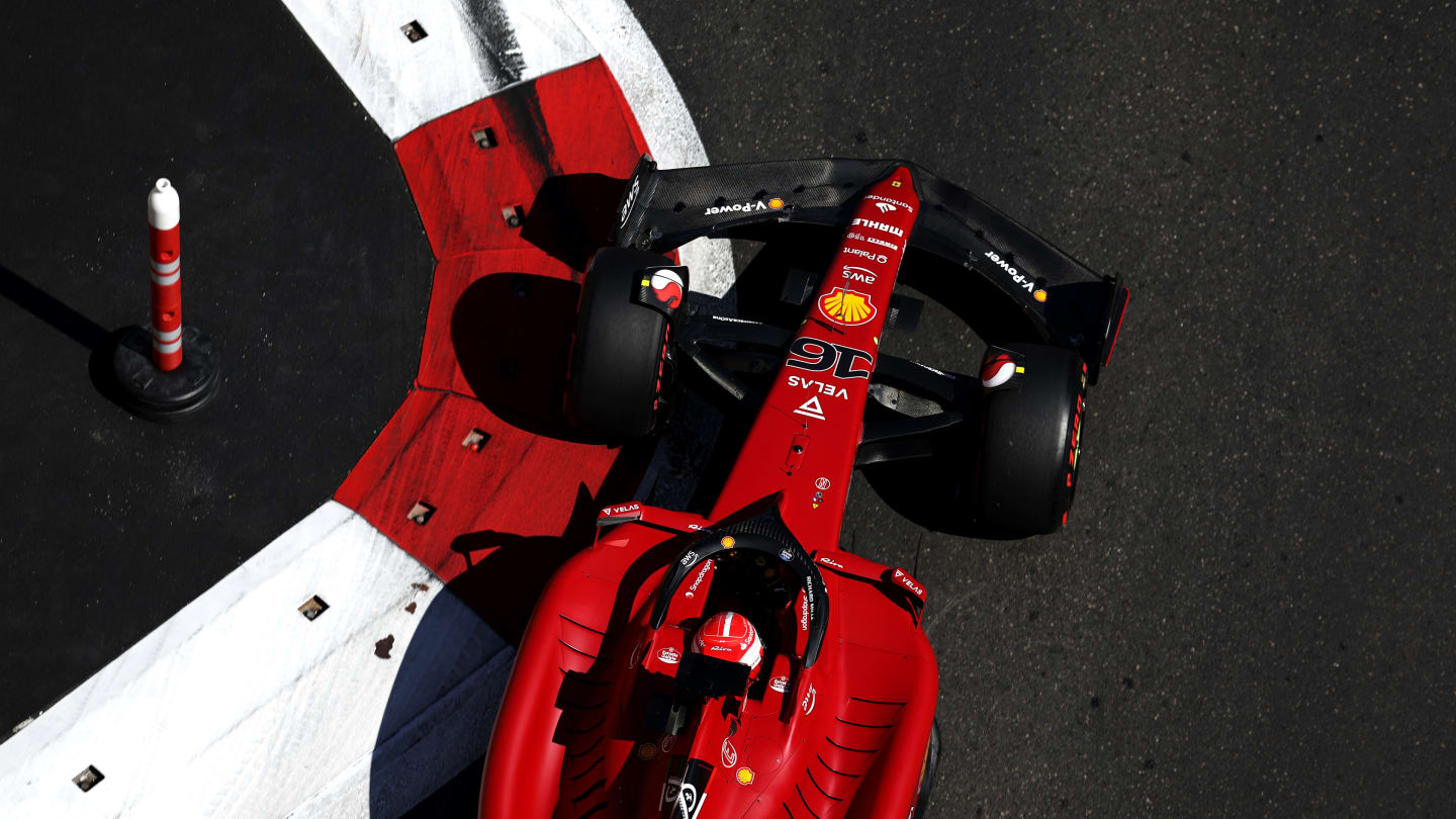BAKU, AZERBAIJAN - JUNE 11: Charles Leclerc of Monaco driving (16) the Ferrari F1-75 on track