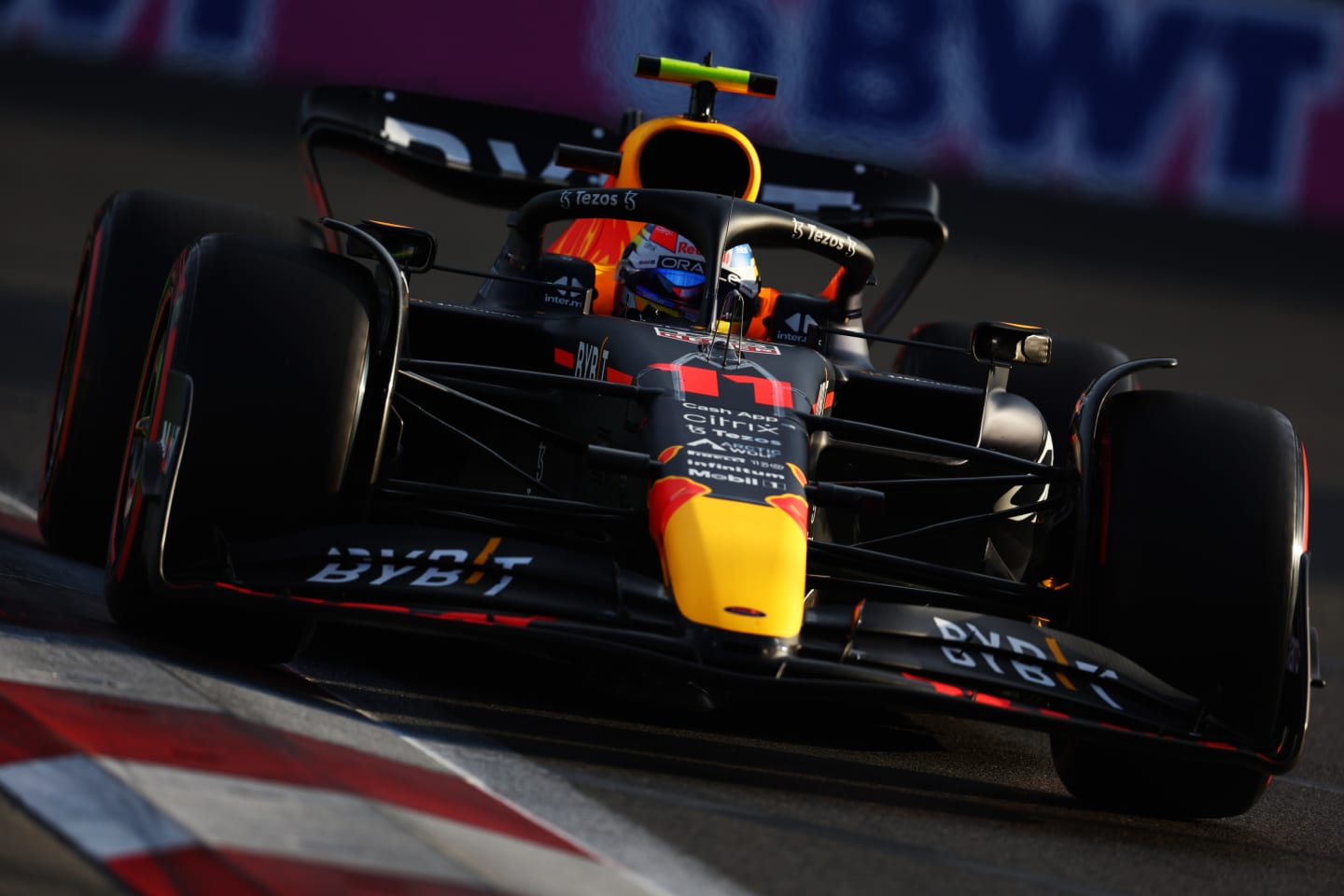 BAKU, AZERBAIJAN - JUNE 11: Sergio Perez of Mexico driving the (11) Oracle Red Bull Racing RB18 on track during qualifying ahead of the F1 Grand Prix of Azerbaijan at Baku City Circuit on June 11, 2022 in Baku, Azerbaijan. (Photo by Clive Rose/Getty Images)