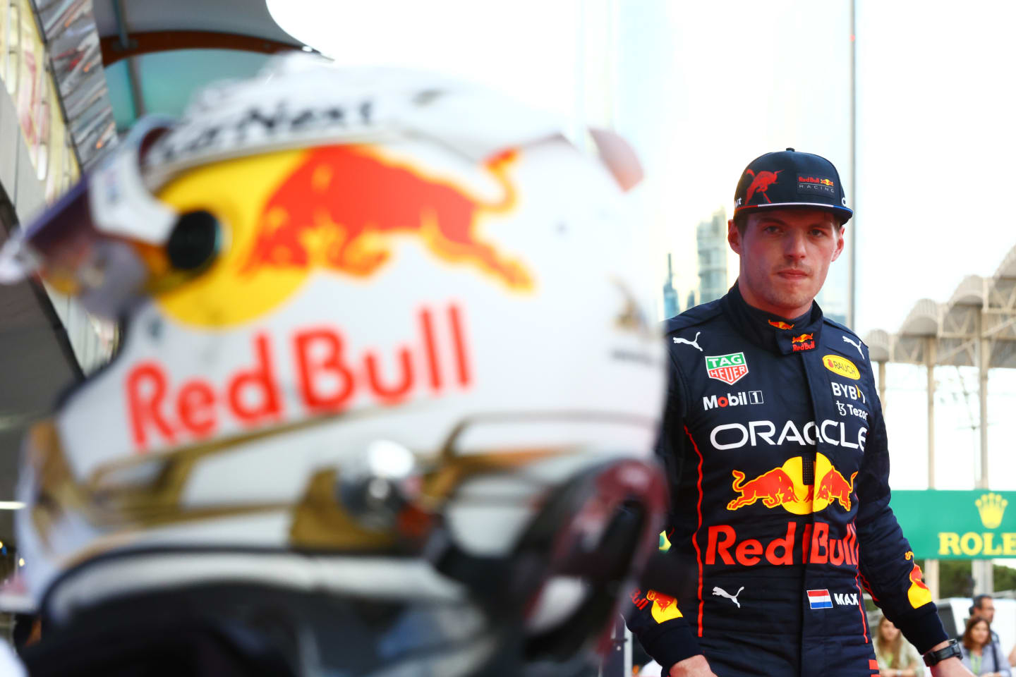 BAKU, AZERBAIJAN - JUNE 11: Third placed qualifier Max Verstappen of the Netherlands and Oracle Red Bull Racing looks on in parc ferme during qualifying ahead of the F1 Grand Prix of Azerbaijan at Baku City Circuit on June 11, 2022 in Baku, Azerbaijan. (Photo by Mark Thompson/Getty Images)