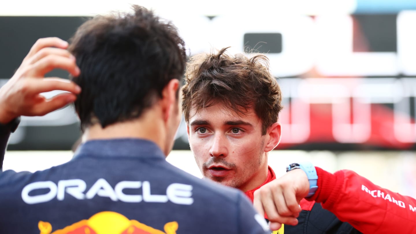 BAKU, AZERBAIJAN - JUNE 11: Pole position qualifier Charles Leclerc of Monaco and Ferrari talks
