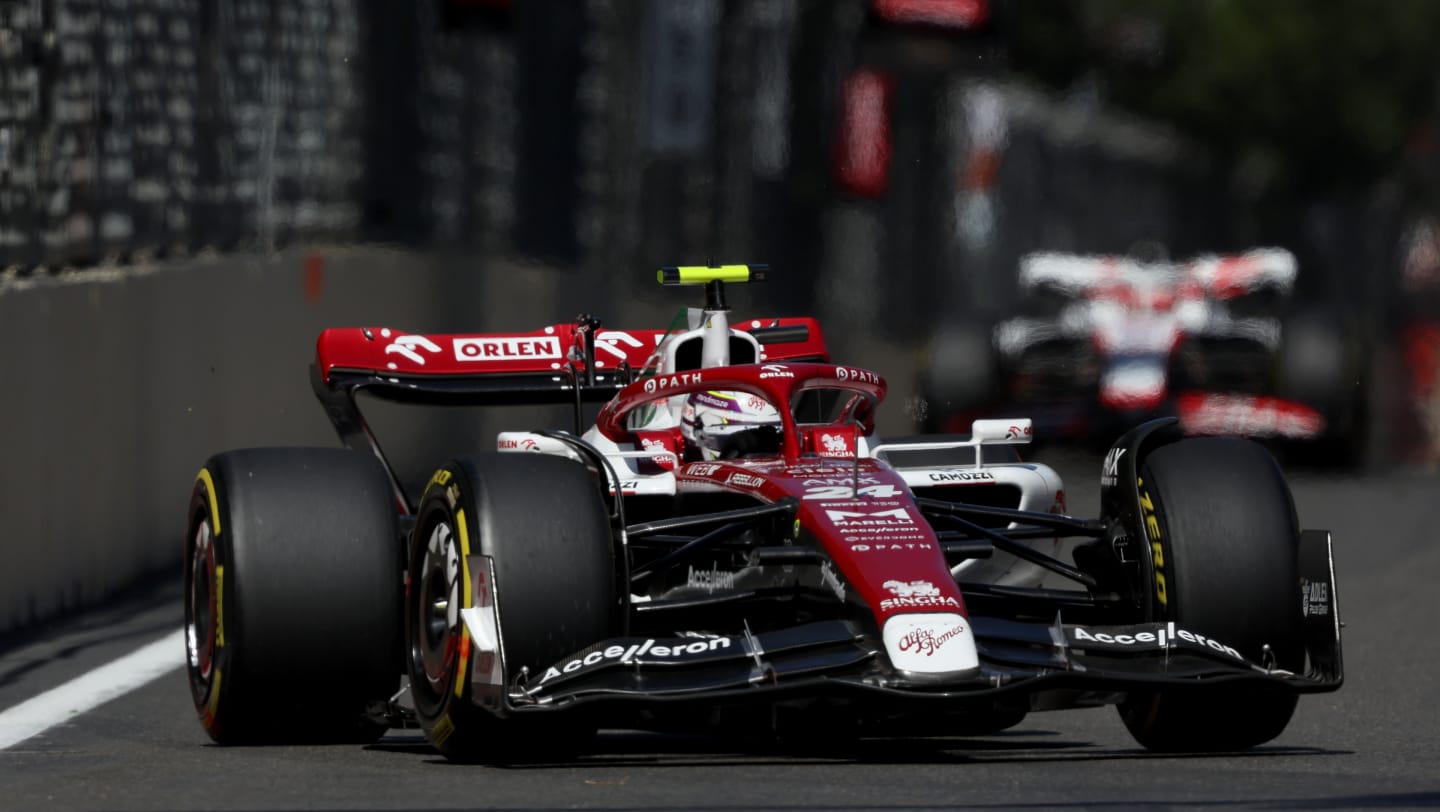 BAKU, AZERBAIJAN - JUNE 12: Zhou Guanyu of China driving the (24) Alfa Romeo F1 C42 Ferrari on