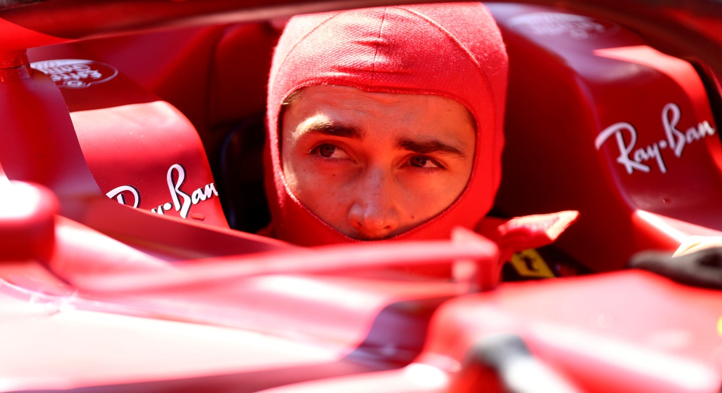 BAKU, AZERBAIJAN - JUNE 12: Charles Leclerc of Monaco and Ferrari prepares to drive on the grid during the F1 Grand Prix of Azerbaijan at Baku City Circuit on June 12, 2022 in Baku, Azerbaijan. (Photo by Dan Istitene - Formula 1/Formula 1 via Getty Images)