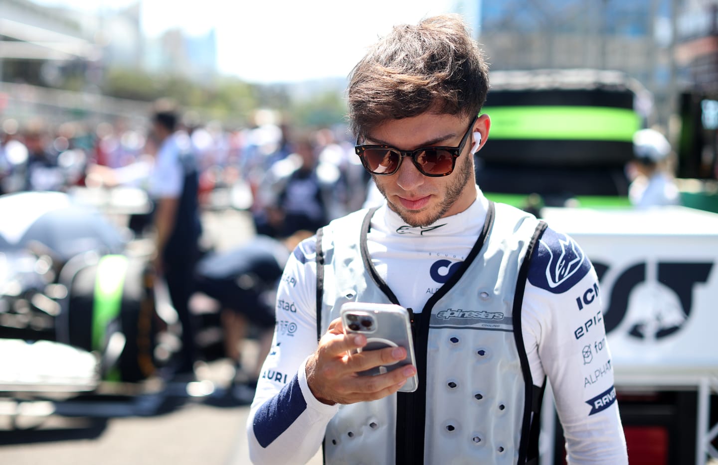 BAKU, AZERBAIJAN - JUNE 12: Pierre Gasly of France and Scuderia AlphaTauri prepares to drive on the grid  during the F1 Grand Prix of Azerbaijan at Baku City Circuit on June 12, 2022 in Baku, Azerbaijan. (Photo by Peter Fox/Getty Images)