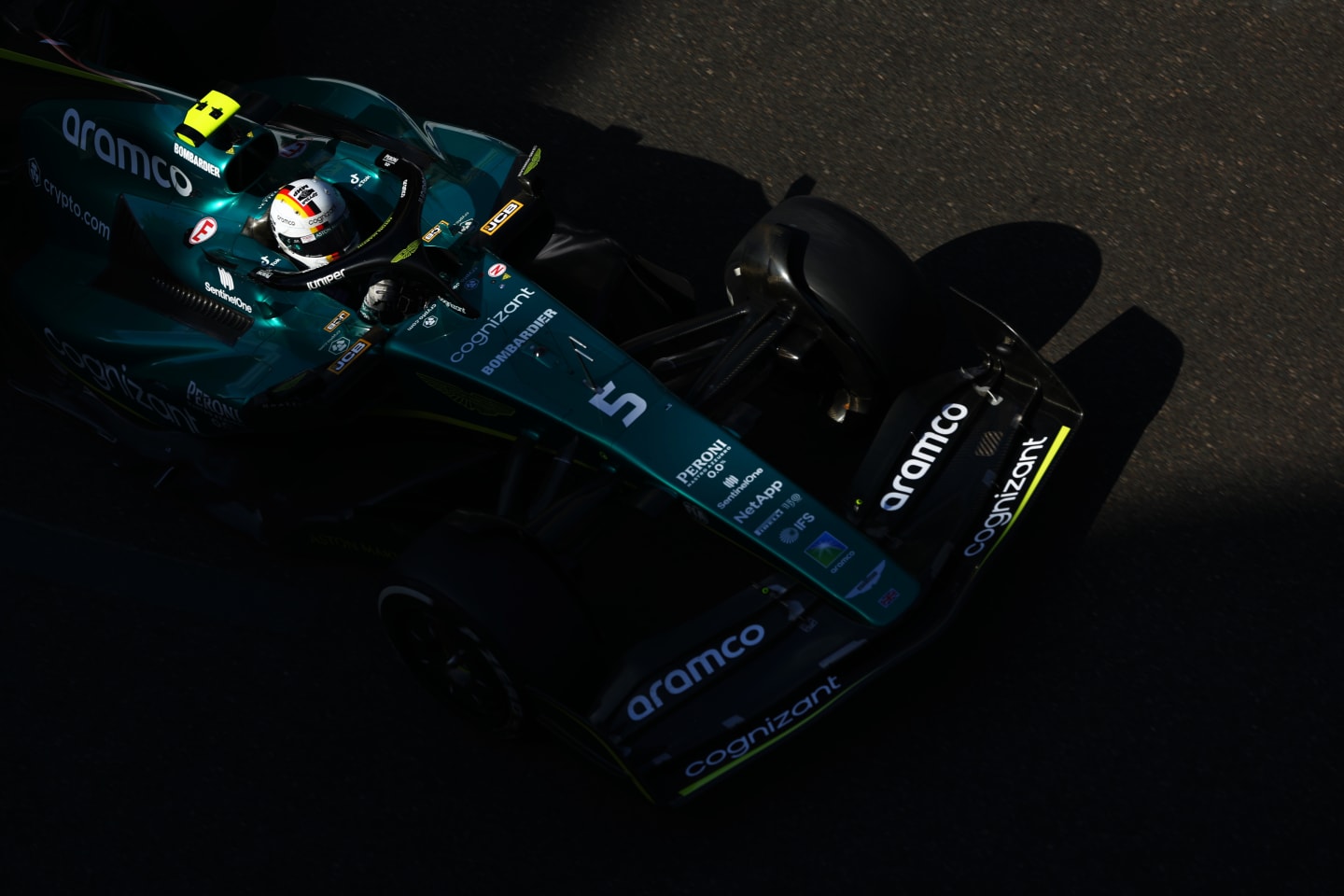 BAKU, AZERBAIJAN - JUNE 12: Sebastian Vettel of Germany driving the (5) Aston Martin AMR22 Mercedes on track during the F1 Grand Prix of Azerbaijan at Baku City Circuit on June 12, 2022 in Baku, Azerbaijan. (Photo by Clive Rose/Getty Images)