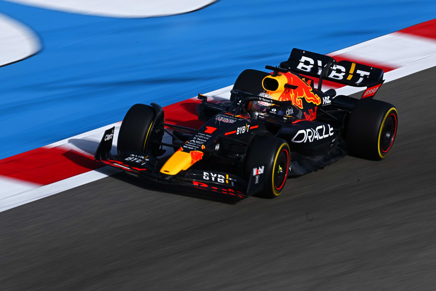 BAHRAIN, BAHRAIN - MARCH 18: Max Verstappen of the Netherlands driving the (1) Oracle Red Bull Racing RB18 on track during practice ahead of the F1 Grand Prix of Bahrain at Bahrain International Circuit on March 18, 2022 in Bahrain, Bahrain. (Photo by Clive Mason/Getty Images)