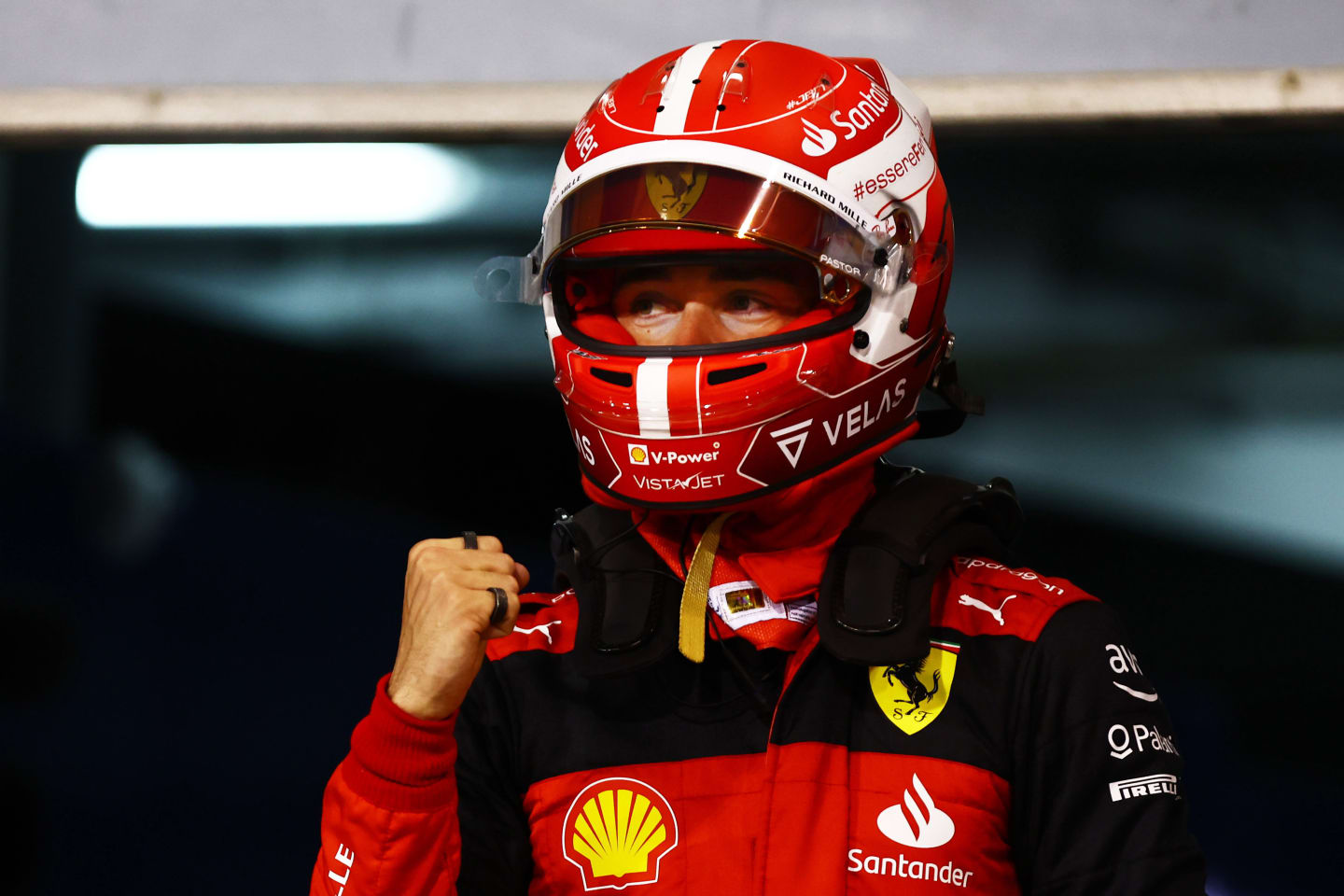 BAHRAIN, BAHRAIN - MARCH 19: Pole position qualifier Charles Leclerc of Monaco and Ferrari