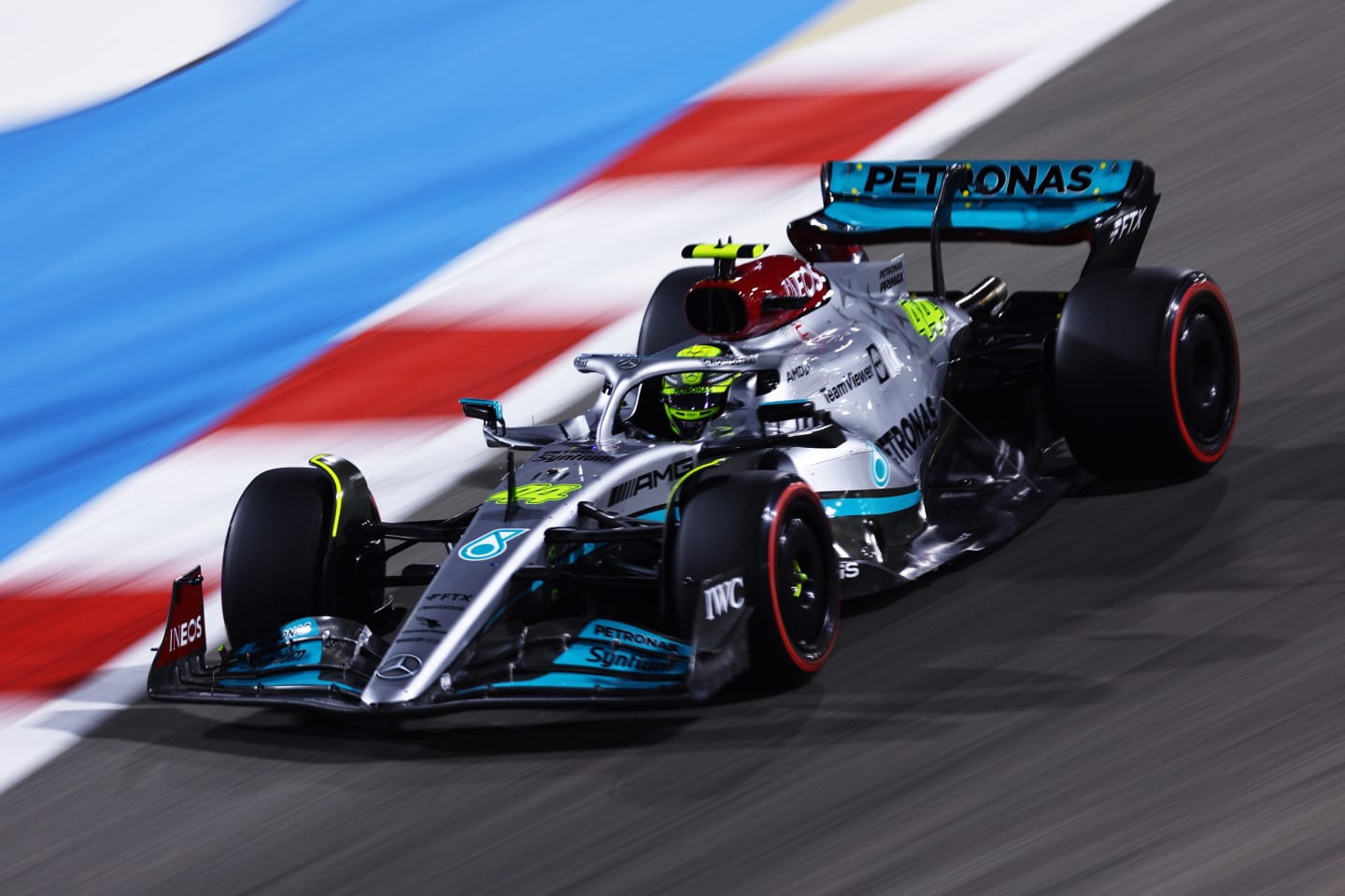 BAHRAIN, BAHRAIN - MARCH 19: Lewis Hamilton of Great Britain driving the (44) Mercedes AMG Petronas