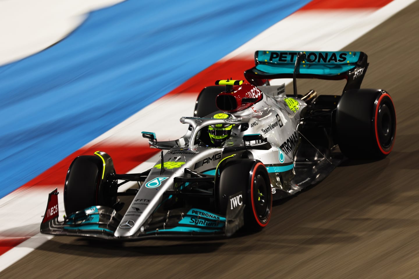 BAHRAIN, BAHRAIN - MARCH 19: Lewis Hamilton of Great Britain driving the (44) Mercedes AMG Petronas