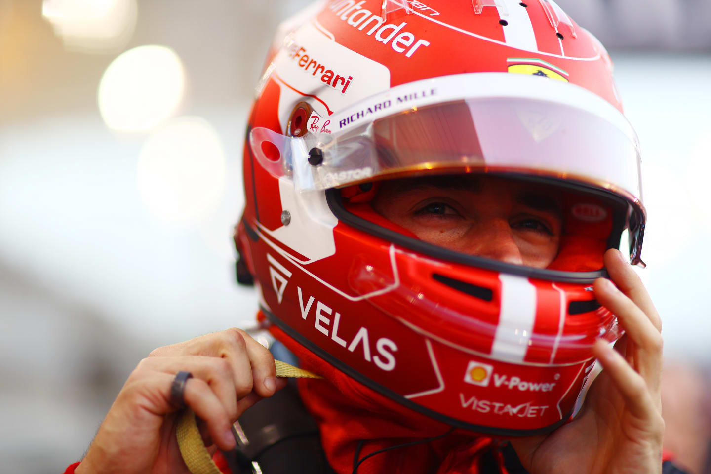BAHRAIN, BAHRAIN - MARCH 20: Charles Leclerc of Monaco and Ferrari prepares to drive on the grid