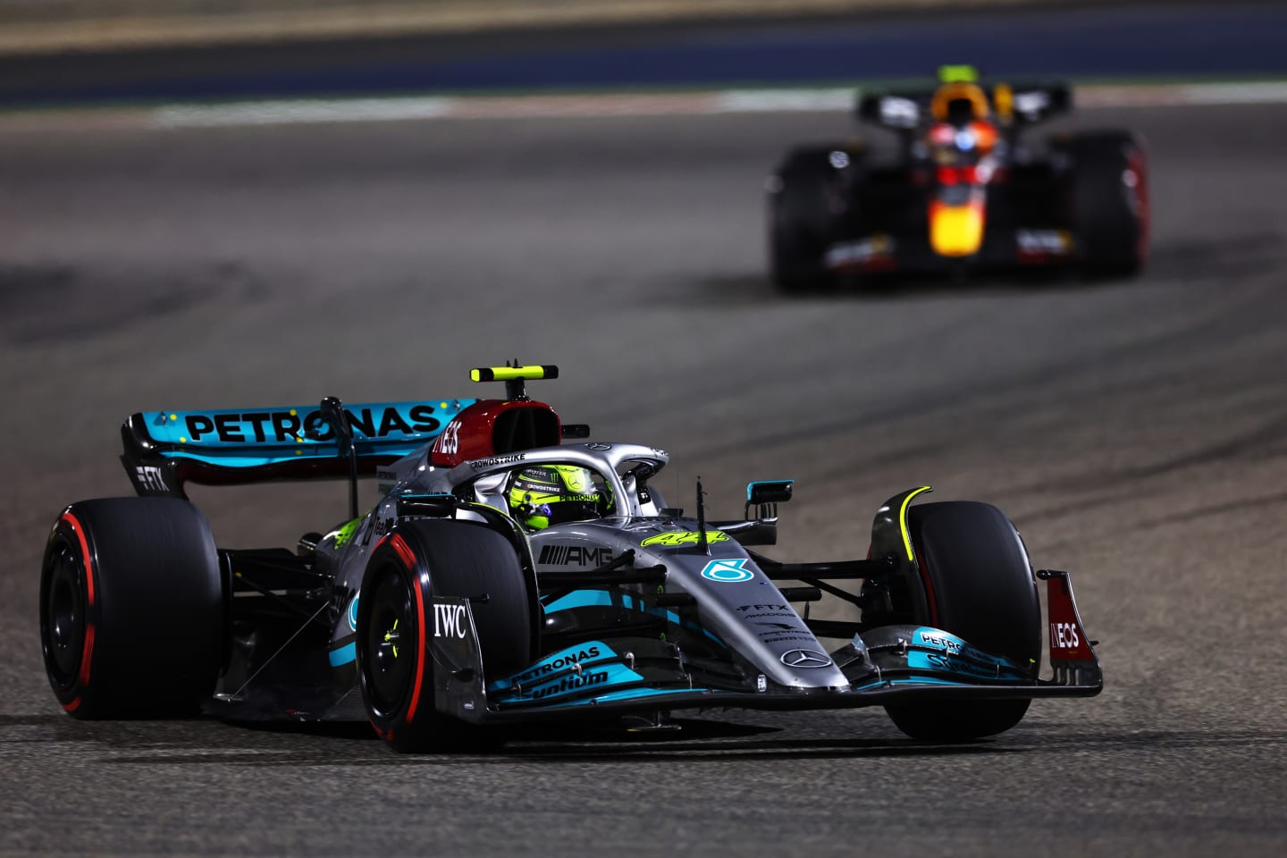 BAHRAIN, BAHRAIN - MARCH 20: Lewis Hamilton of Great Britain driving the (44) Mercedes AMG Petronas