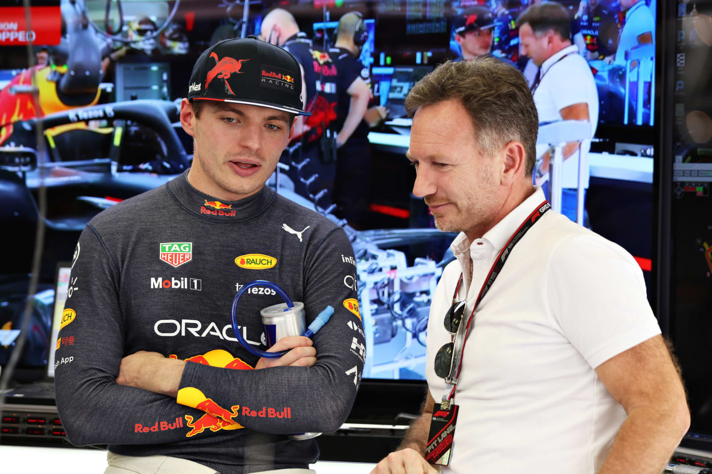 BAHRAIN, BAHRAIN - MARCH 11: Max Verstappen of the Netherlands and Oracle Red Bull Racing talks