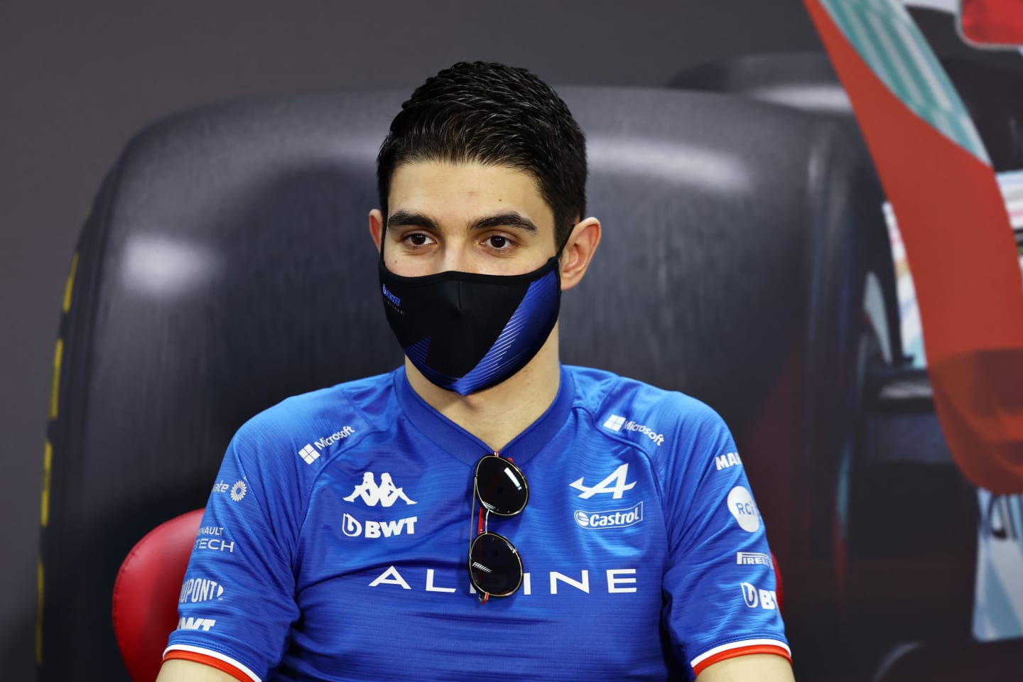 BAHRAIN, BAHRAIN - MARCH 12: Esteban Ocon of France and Alpine F1 looks on in the Drivers Press Conference during Day Three of F1 Testing at Bahrain International Circuit on March 12, 2022 in Bahrain, Bahrain. (Photo by Mark Thompson/Getty Images)
