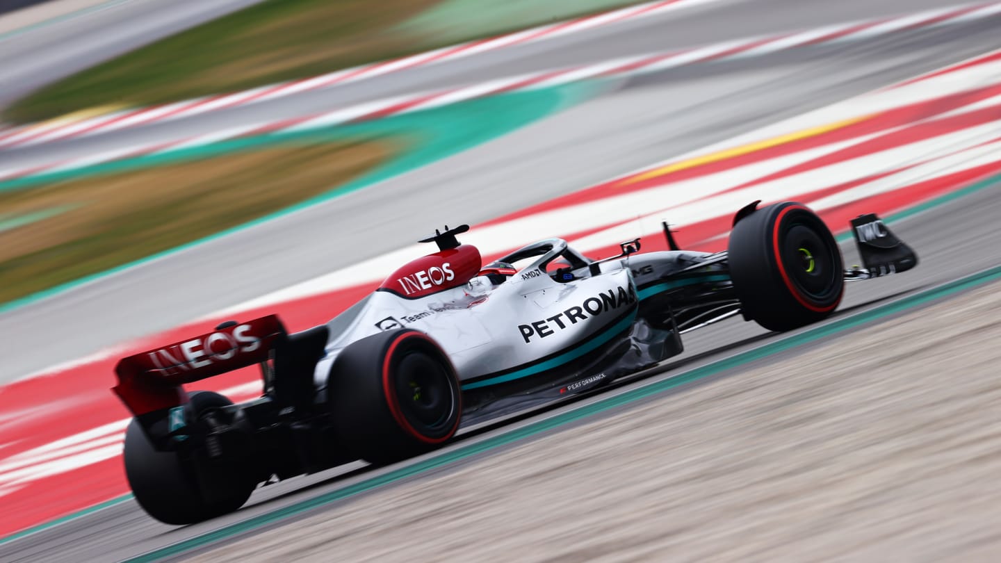 BARCELONA, SPAIN - FEBRUARY 25: George Russell of Great Britain driving the (63) Mercedes AMG