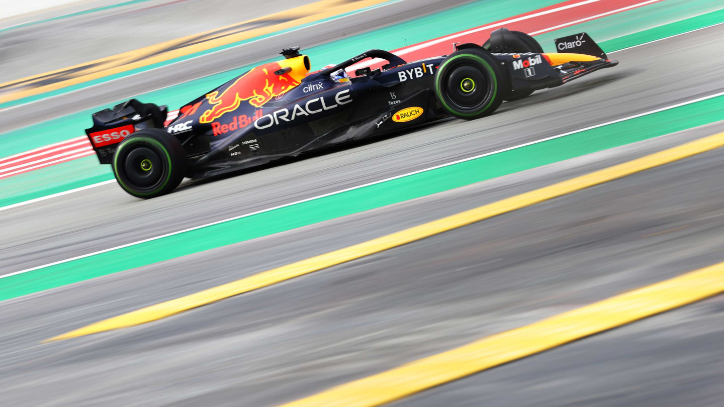 BARCELONA, SPAIN - FEBRUARY 25: Sergio Perez of Mexico driving the (11) Oracle Red Bull Racing RB18