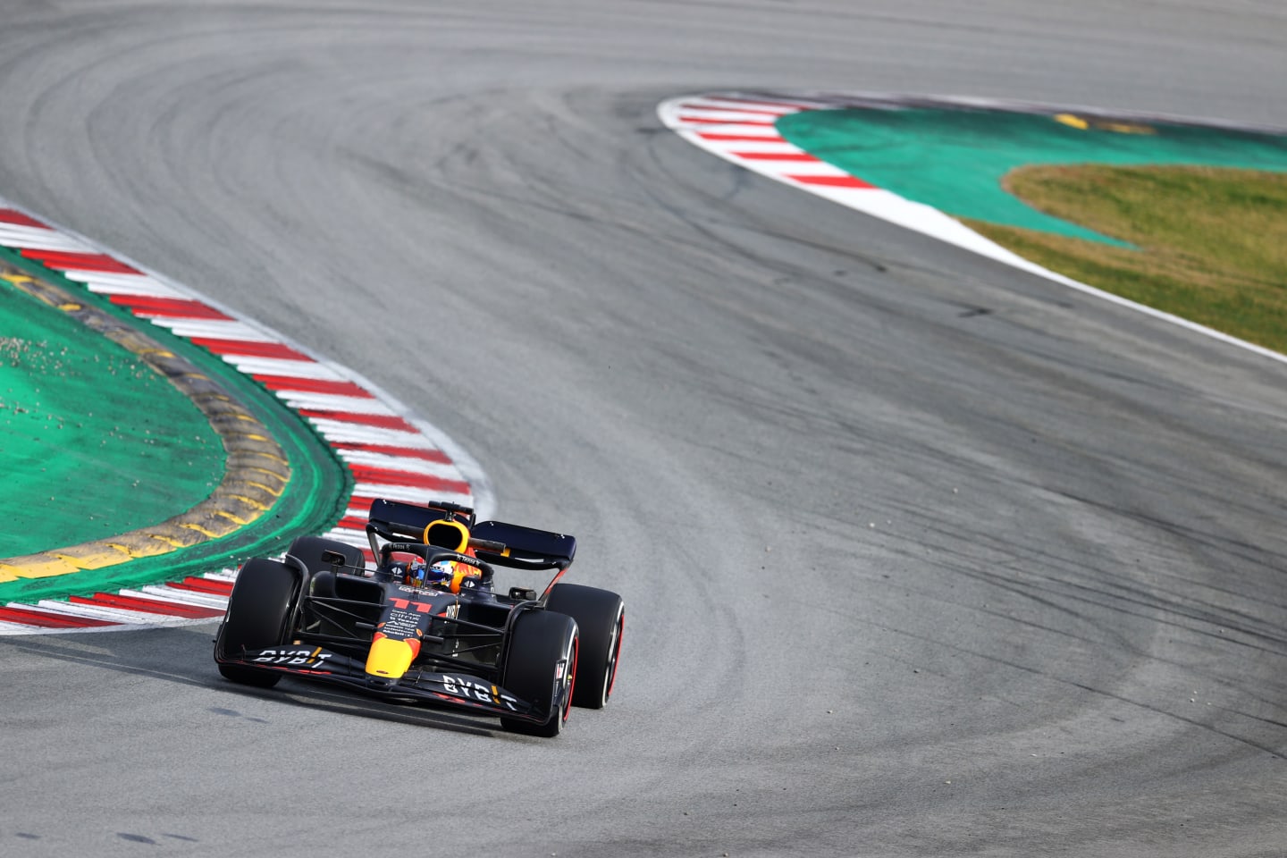 BARCELONA, SPAIN - FEBRUARY 25: Sergio Perez of Mexico driving the (11) Oracle Red Bull Racing RB18