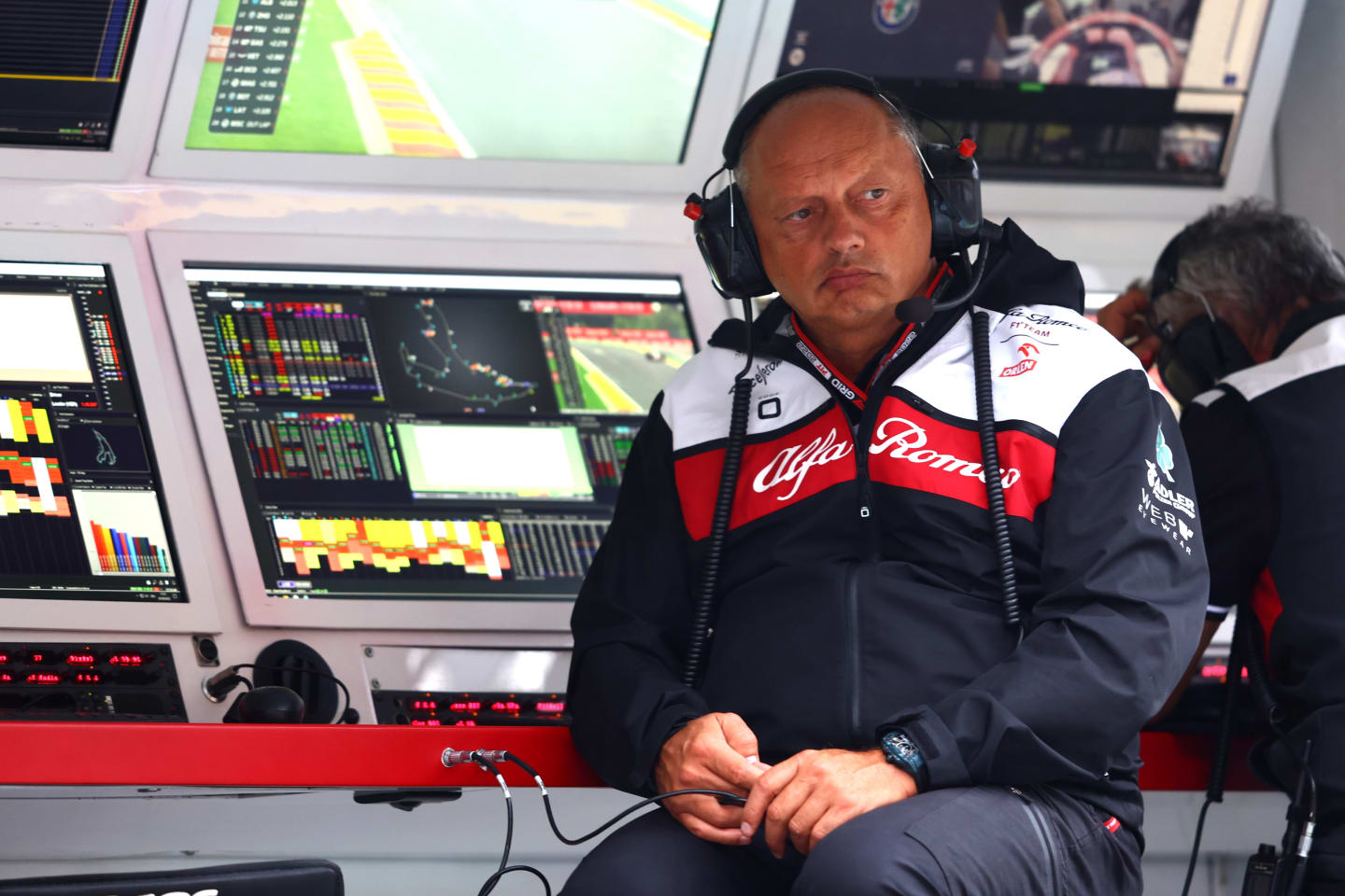 SPA, BELGIUM - AUGUST 26: Alfa Romeo Racing Team Principal Frederic Vasseur looks on from the