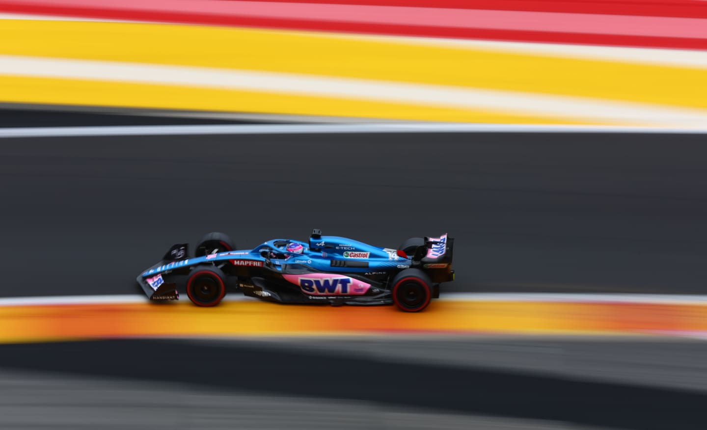 SPA, BELGIUM - AUGUST 27: Fernando Alonso of Spain driving the (14) Alpine F1 A522 Renault on track during final practice ahead of the F1 Grand Prix of Belgium at Circuit de Spa-Francorchamps on August 27, 2022 in Spa, Belgium. (Photo by Mark Thompson/Getty Images)